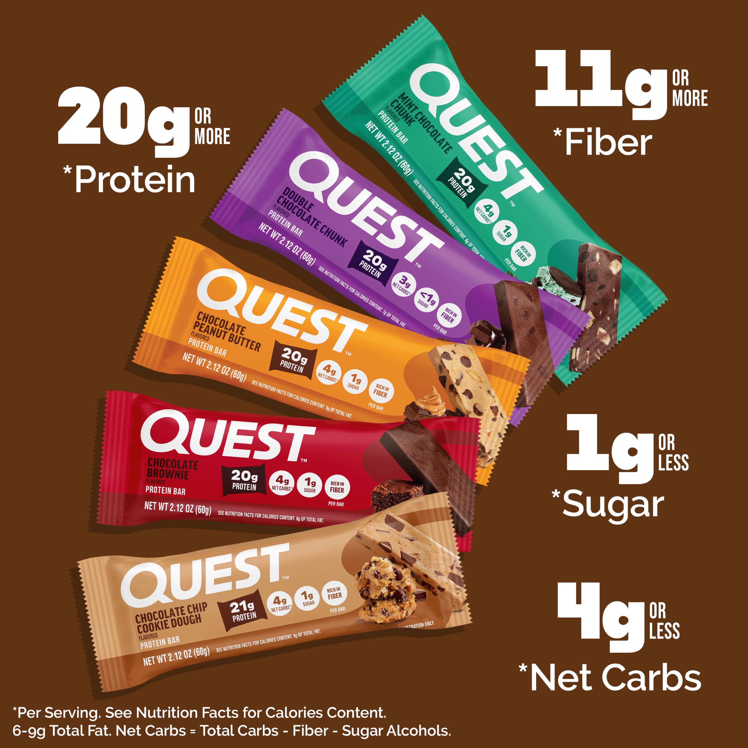 Quest individually wrapped bar emphasizing portability and freshness