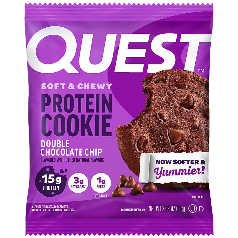 Quest individually wrapped cookie opened to show single-serve convenience and portability