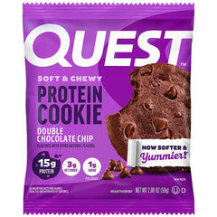 Quest individually wrapped cookie opened to show single-serve convenience and portability
