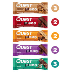 Quest assorted flavors spread highlighting choice and convenience