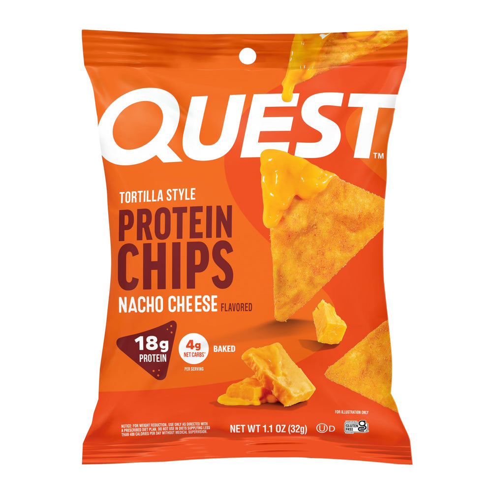 Quest front packaging showing 12‑count box and bold nacho cheese branding benefits convenience