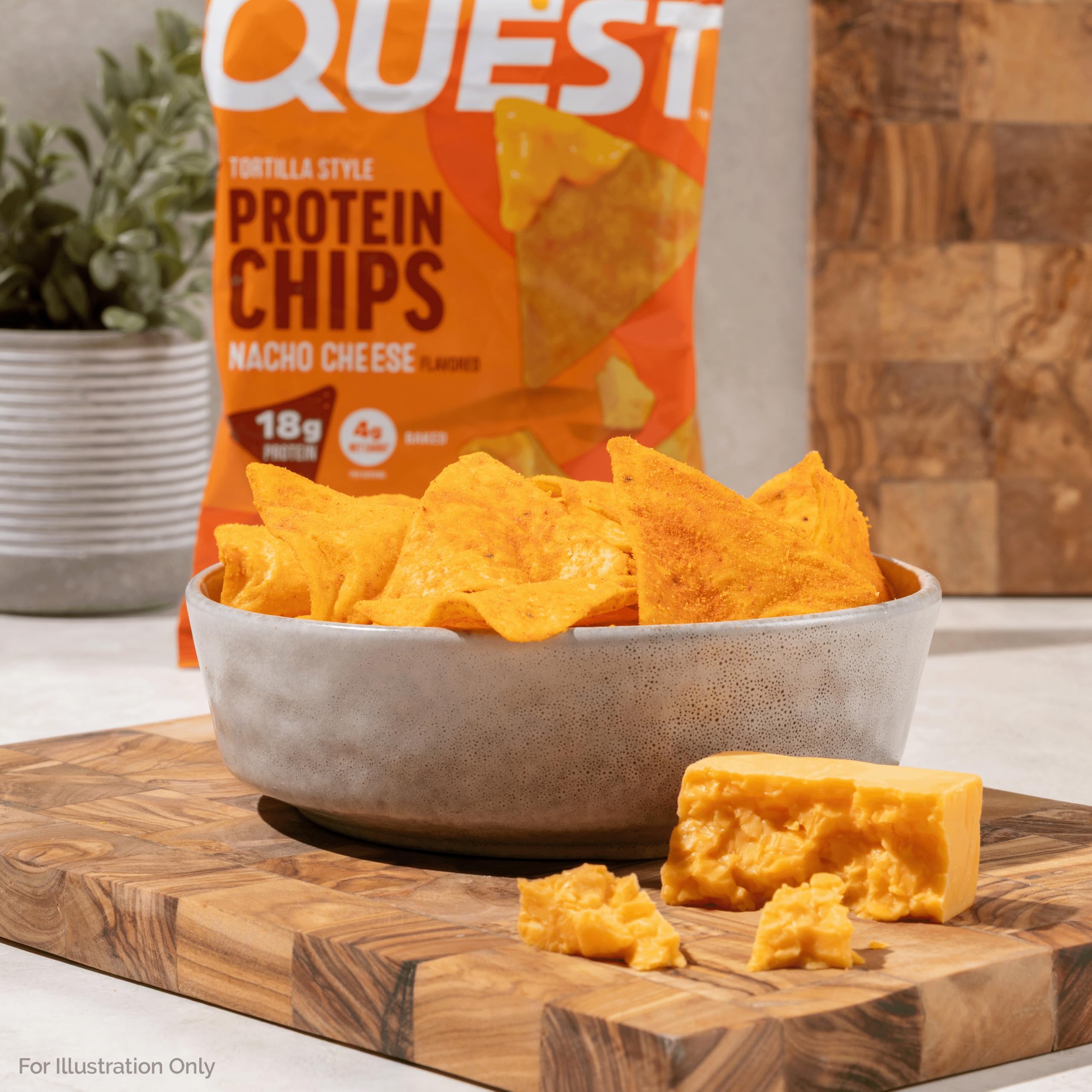 Quest chips beside ruler for serving size comparison benefit for portion control