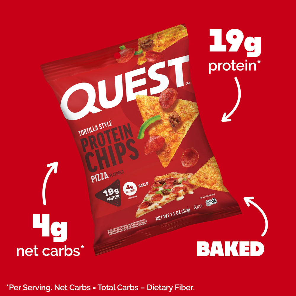 Quest close-up of chip texture highlighting baked crispness and flavor delivery