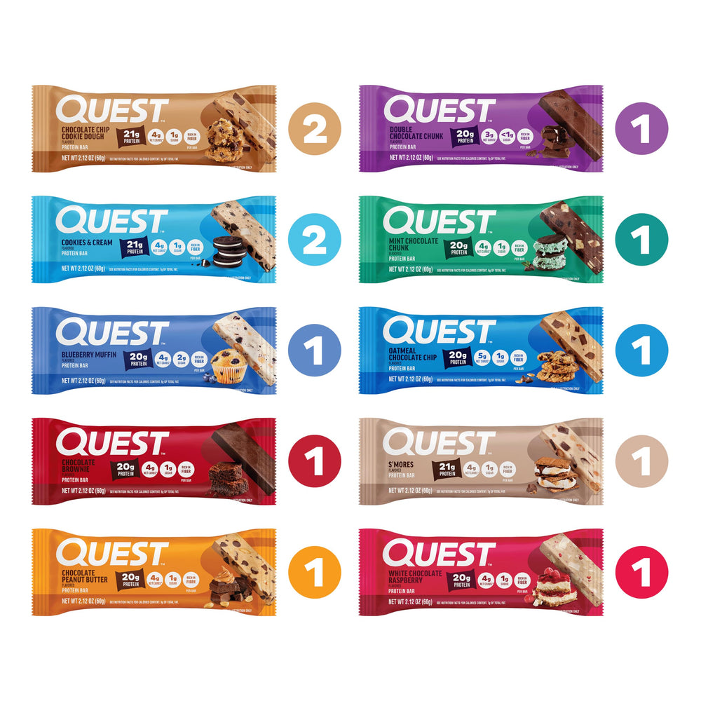 Quest single unwrapped bar displaying layers and high-protein benefit