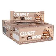 Quest front packaging showing bar box and branding, quick grab-and-go benefit