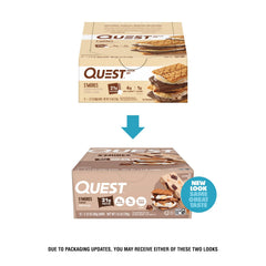Quest unwrapped bar with visible chocolate chunks, satisfying snack clarity