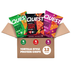 Quest spicy variety pack front view showing three flavors and benefits