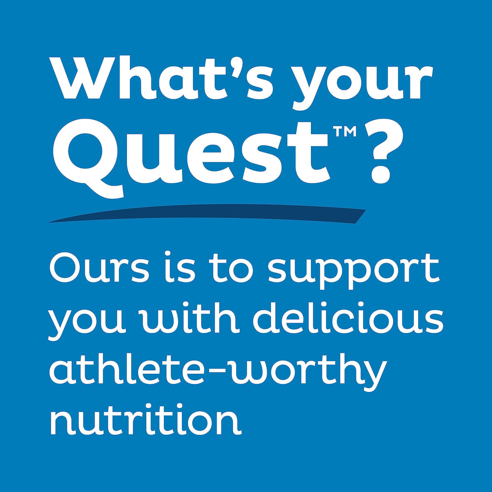 Label close-up on Quest canister highlighting nutrition facts and protein content