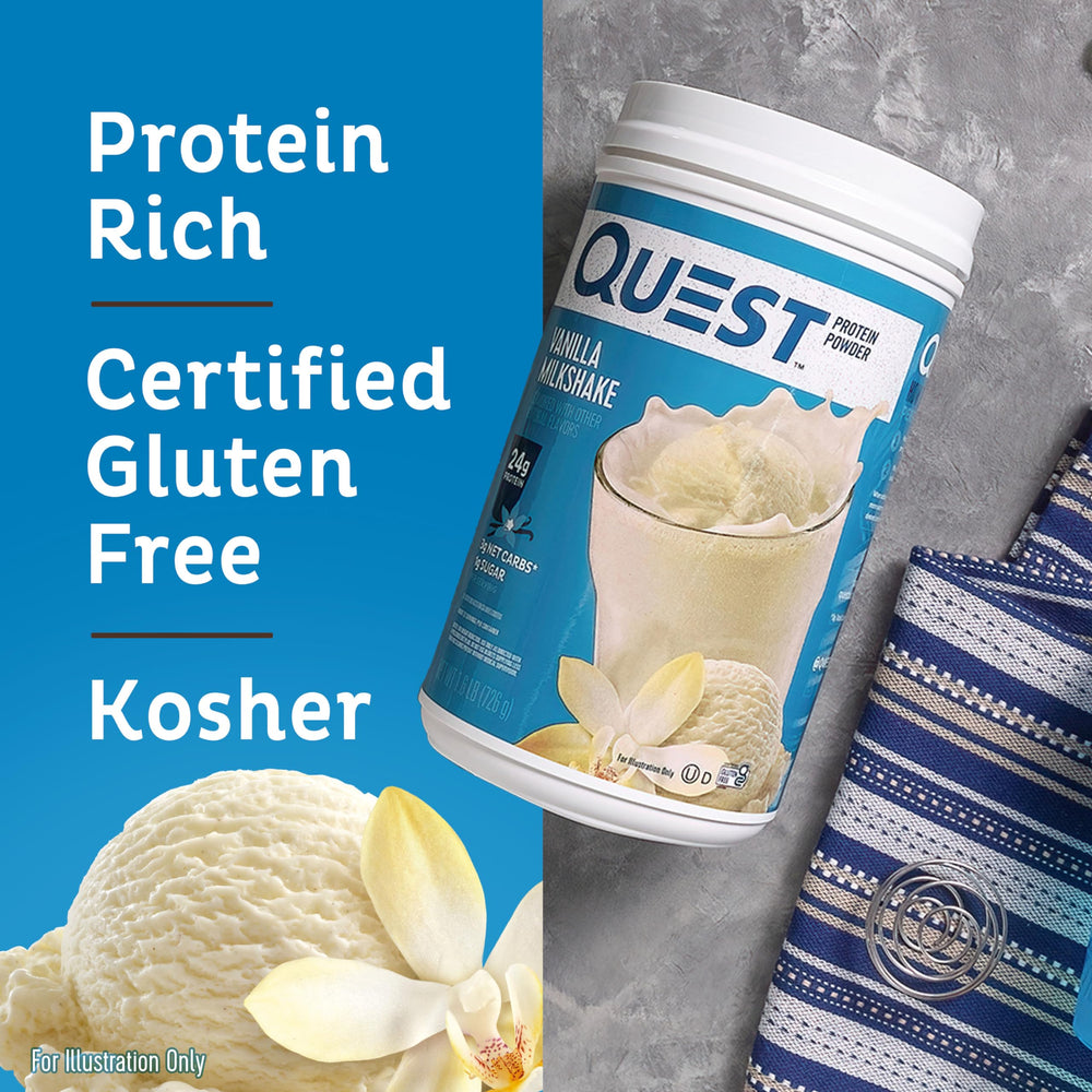 Close-up of Quest powder texture showing smooth mixability for clump-free shakes