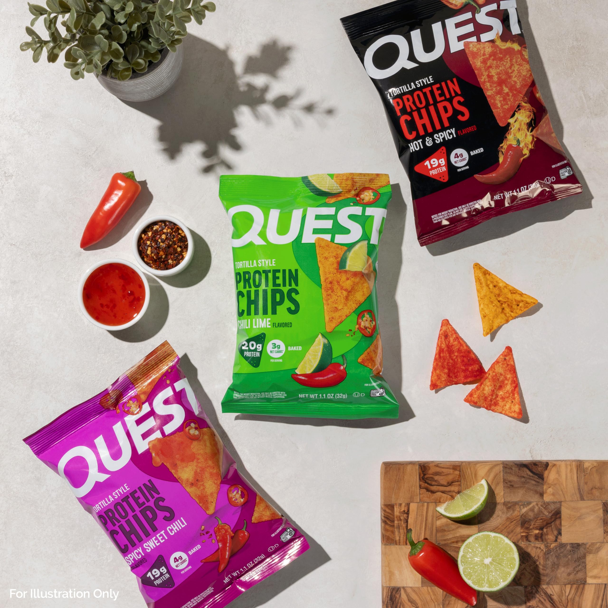 Quest variety pack opened on table with three flavor bags for easy sharing
