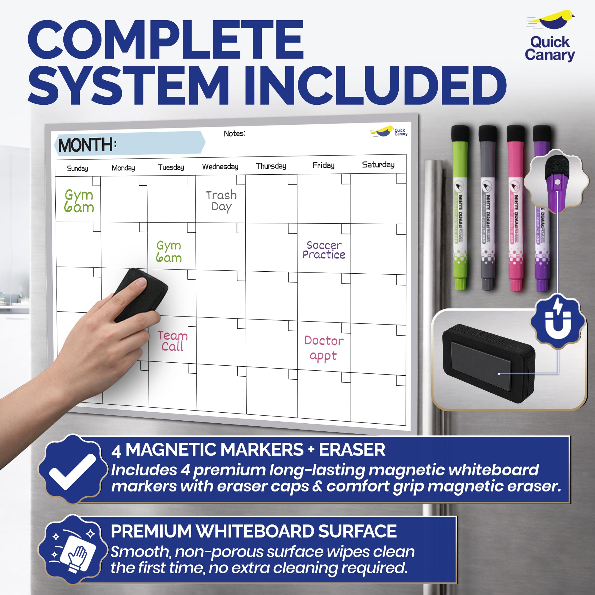 Quick Canary full-back magnet backing shown for edge-to-edge hold and slip resistance