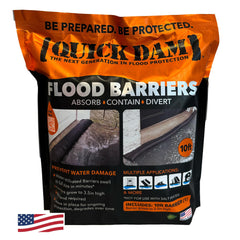 Quick Dam front packaging showing 10ft barrier and fast deployment benefit