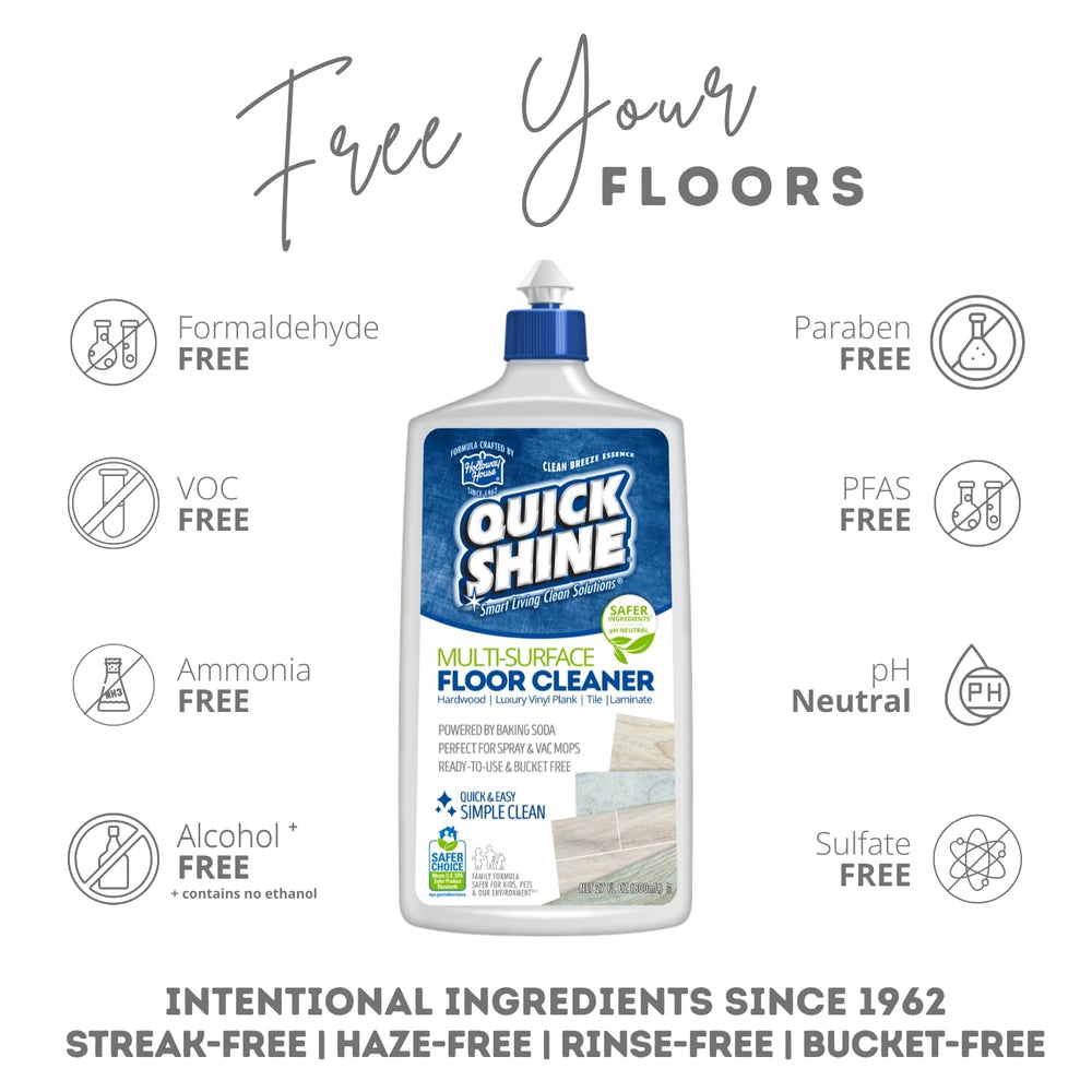 Quick Shine being poured into a spray mop demonstrating convenient ready-to-use benefit