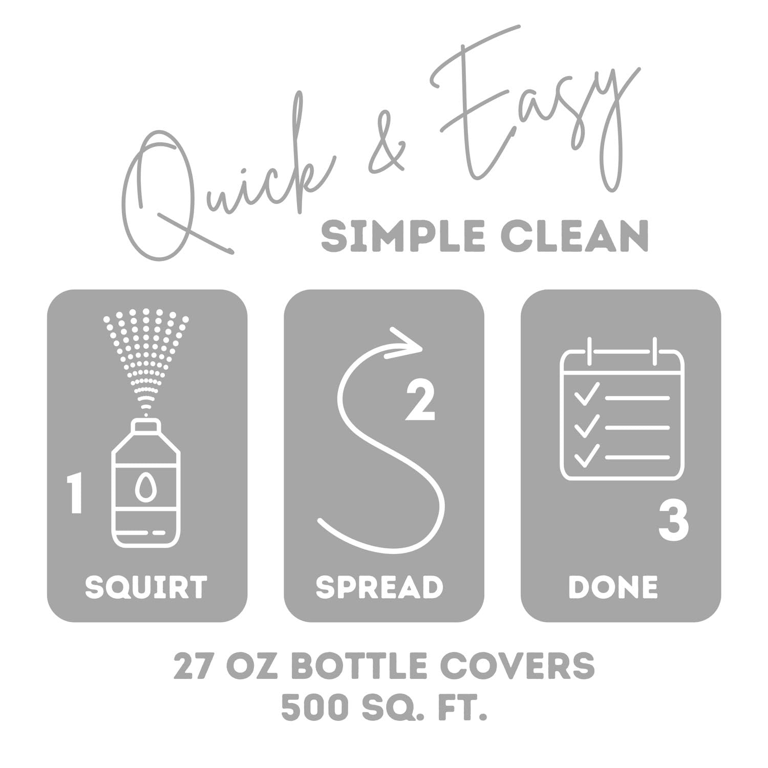 Quick Shine bottle next to a hand showing 27oz size for easy storage and handling