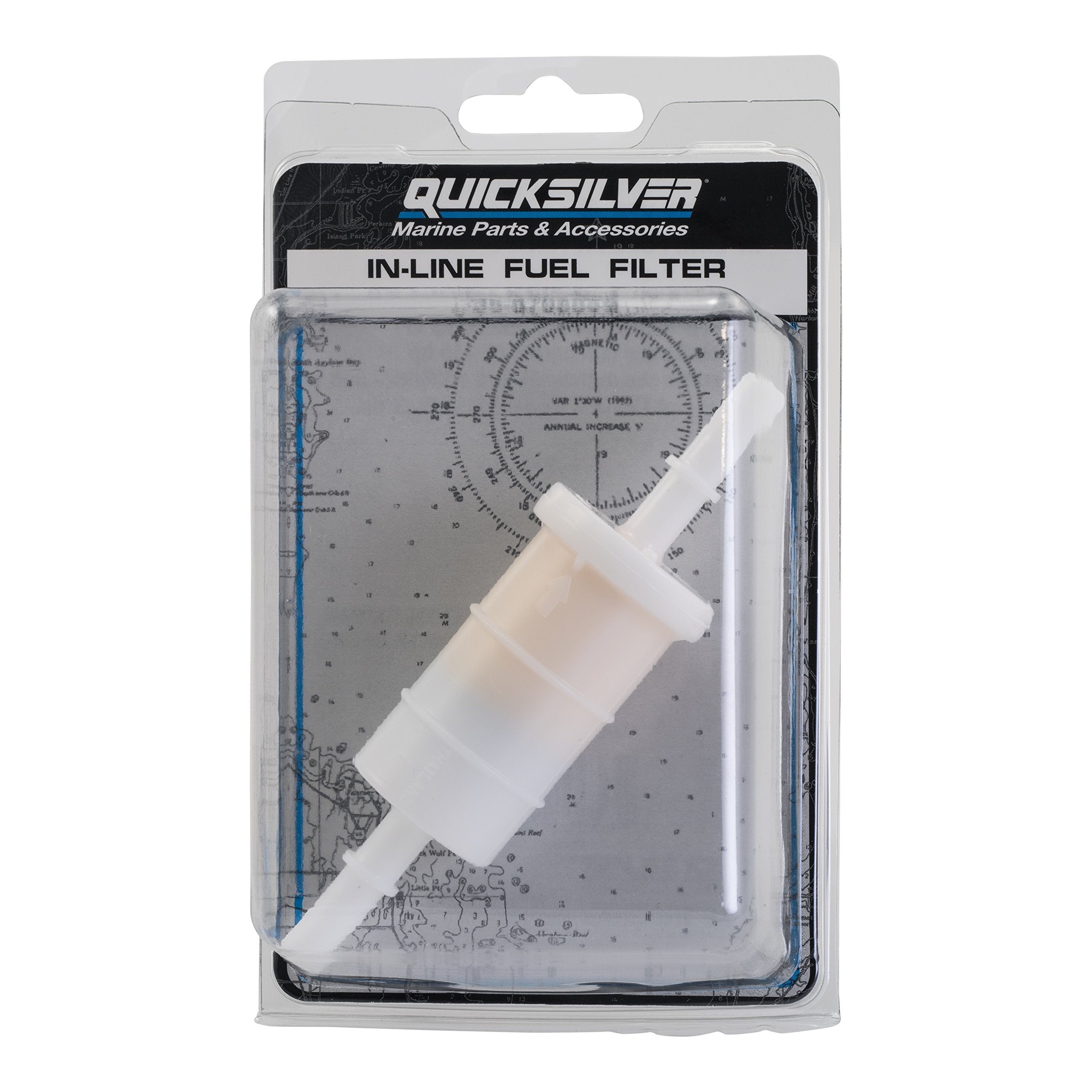 Quicksilver internal filter element detail showing 20-micron media for cleaner fuel