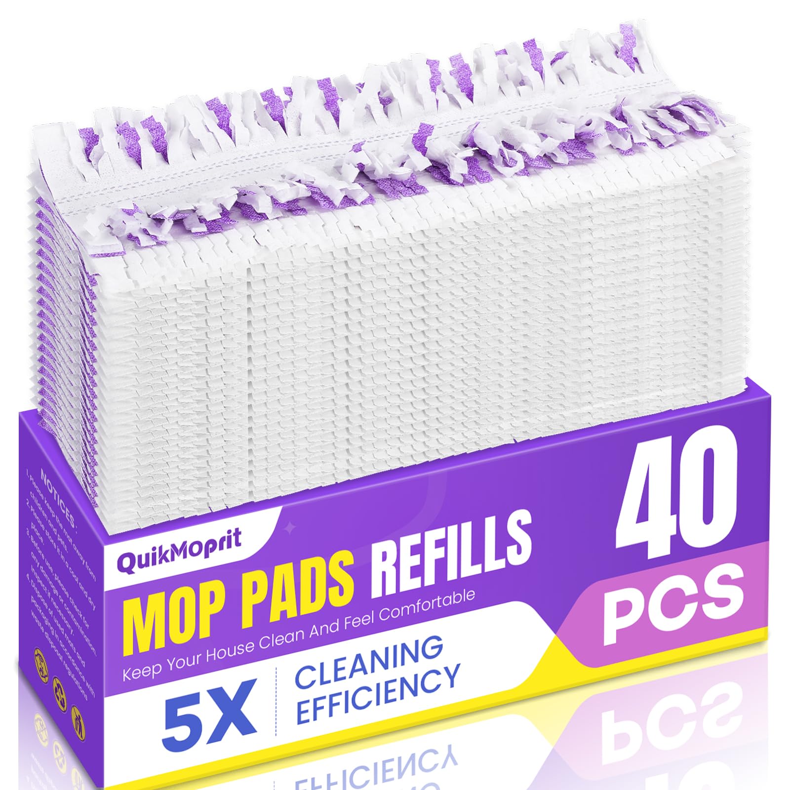 QuikMoprit front packaging showing 40 disposable power mop pads and convenience