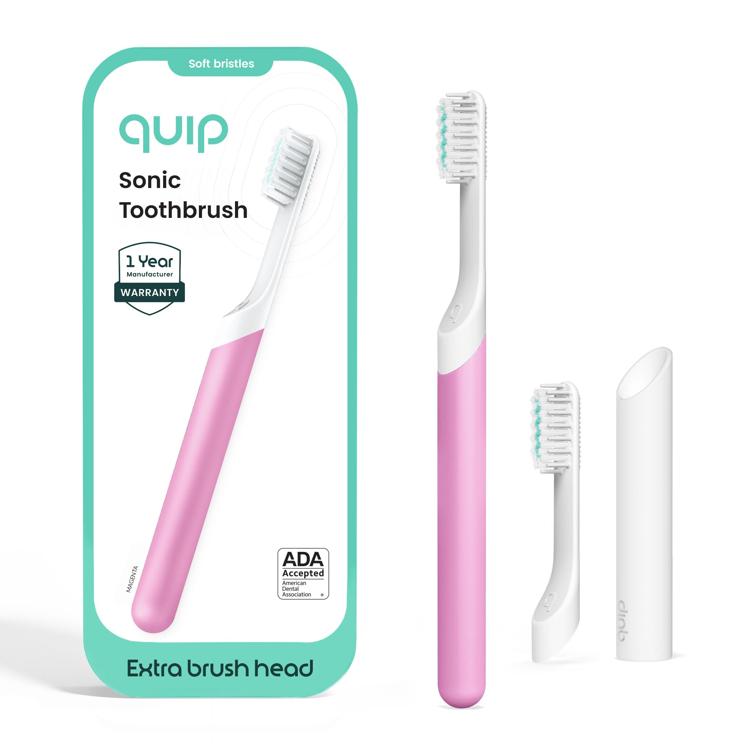 Quip magenta front view showing sleek handle and power button for easy use