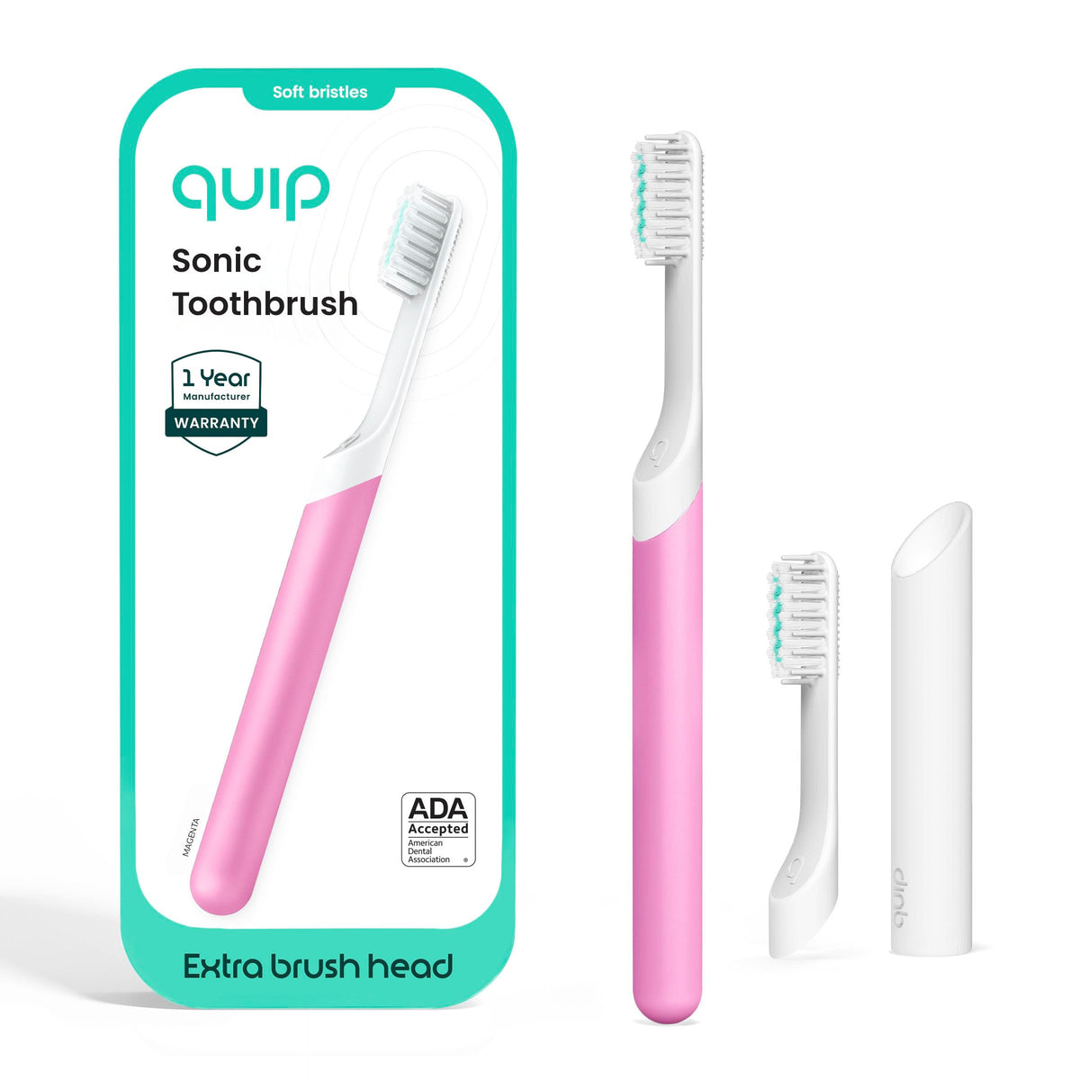 Quip magenta front view showing sleek handle and power button for easy use
