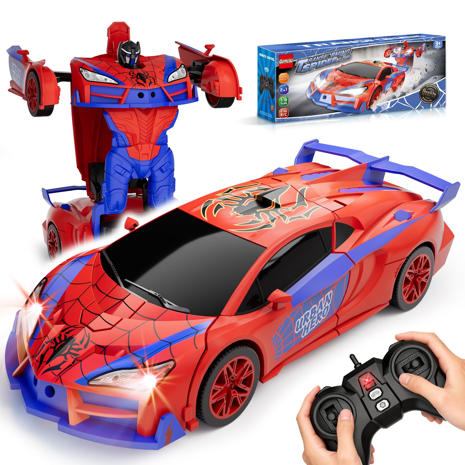 Qumcou packaging front view showing toy and gift-ready box benefits