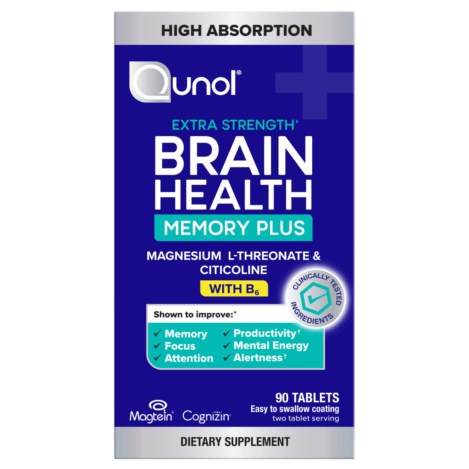 Qunol front bottle image showing packaging and cognitive support benefits
