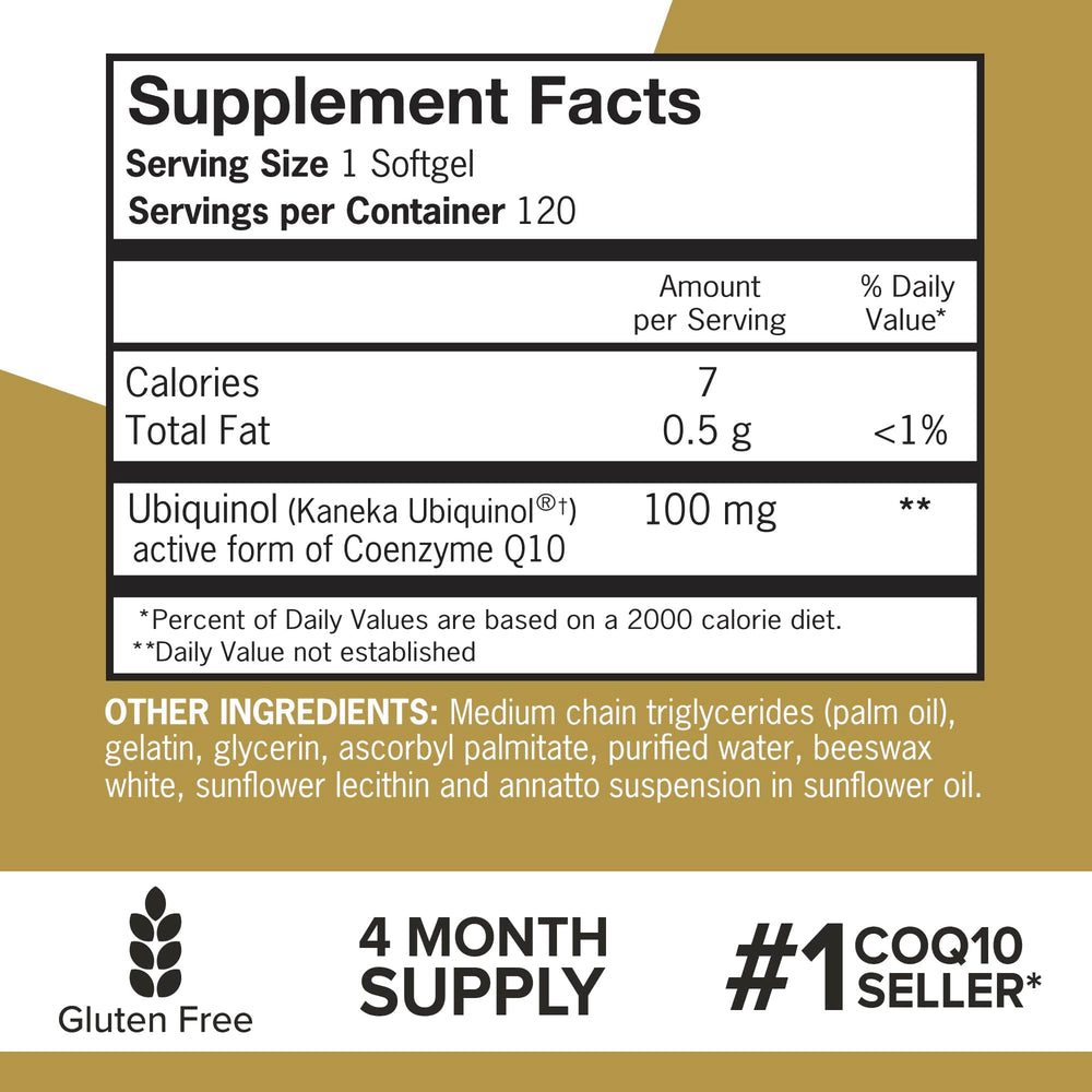 Qunol bottle label and supplement facts for clear ingredient details