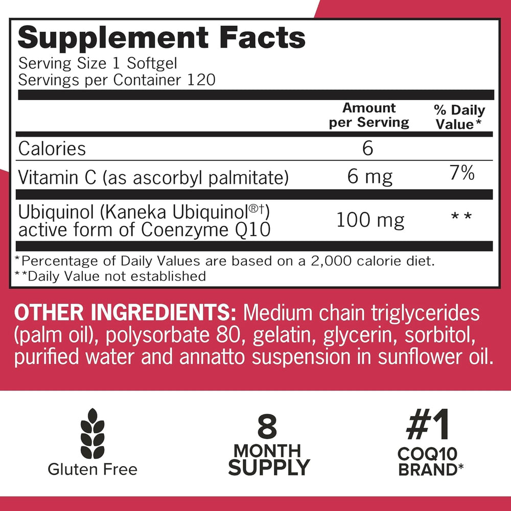 Qunol nutrition facts label close-up showing ingredient transparency