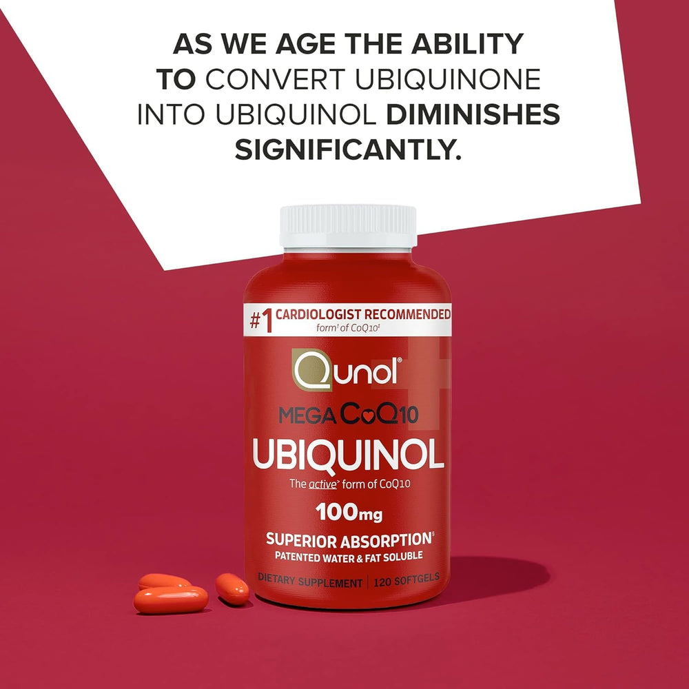Qunol softgel next to a quarter to show compact size and convenience