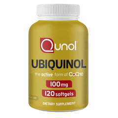 Qunol front packaging showing 120 softgels and product benefit