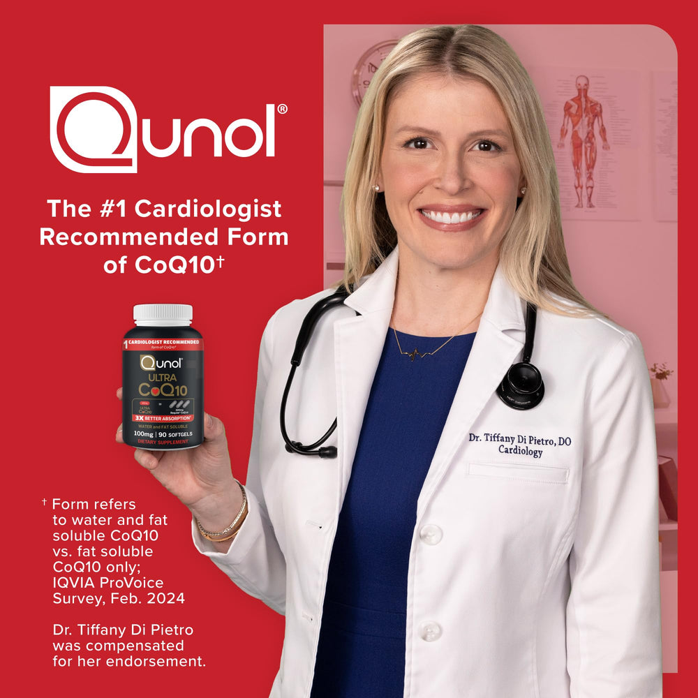 Qunol softgel on a hand demonstrating single daily dose convenience benefit
