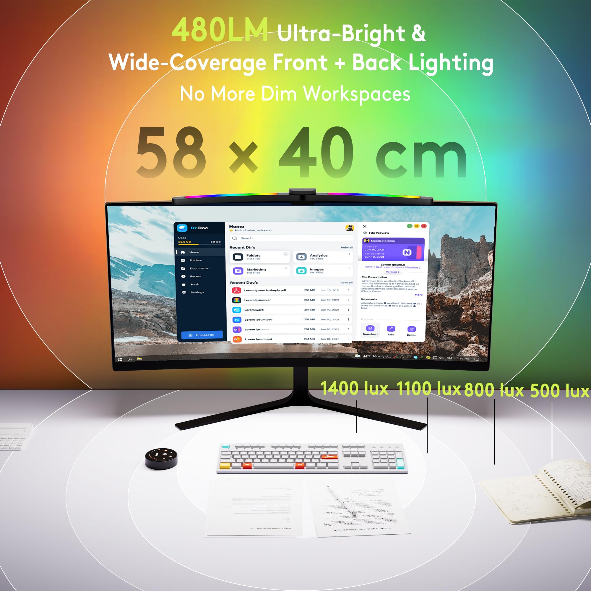 Quntis control closeup showing stepless color temperature and brightness benefit