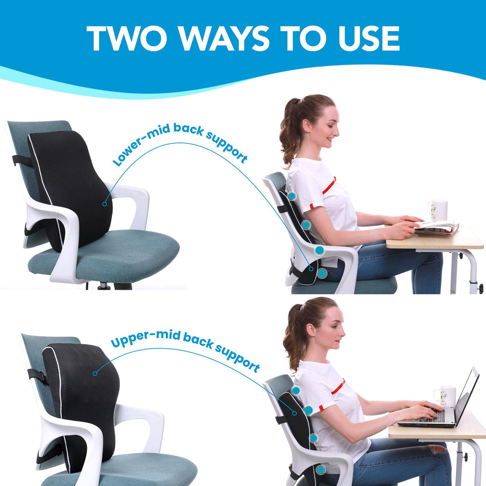 QUTOOL in office chair demonstrating improved seated posture