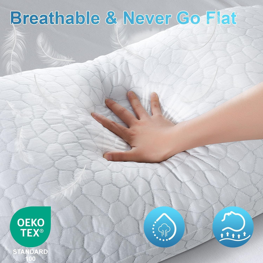 QUTOOL pillow next to hand for size comparison showing standard fit benefit