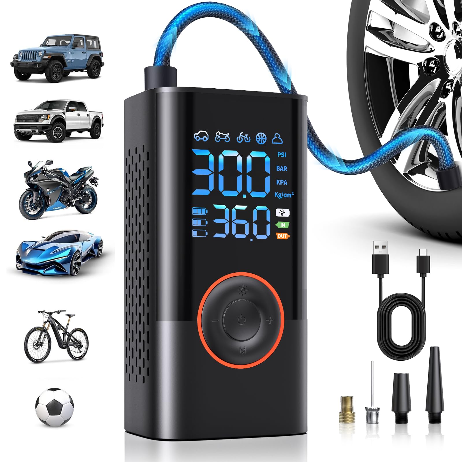 QYQBOON front view showing compact pump and packaging, convenient portability