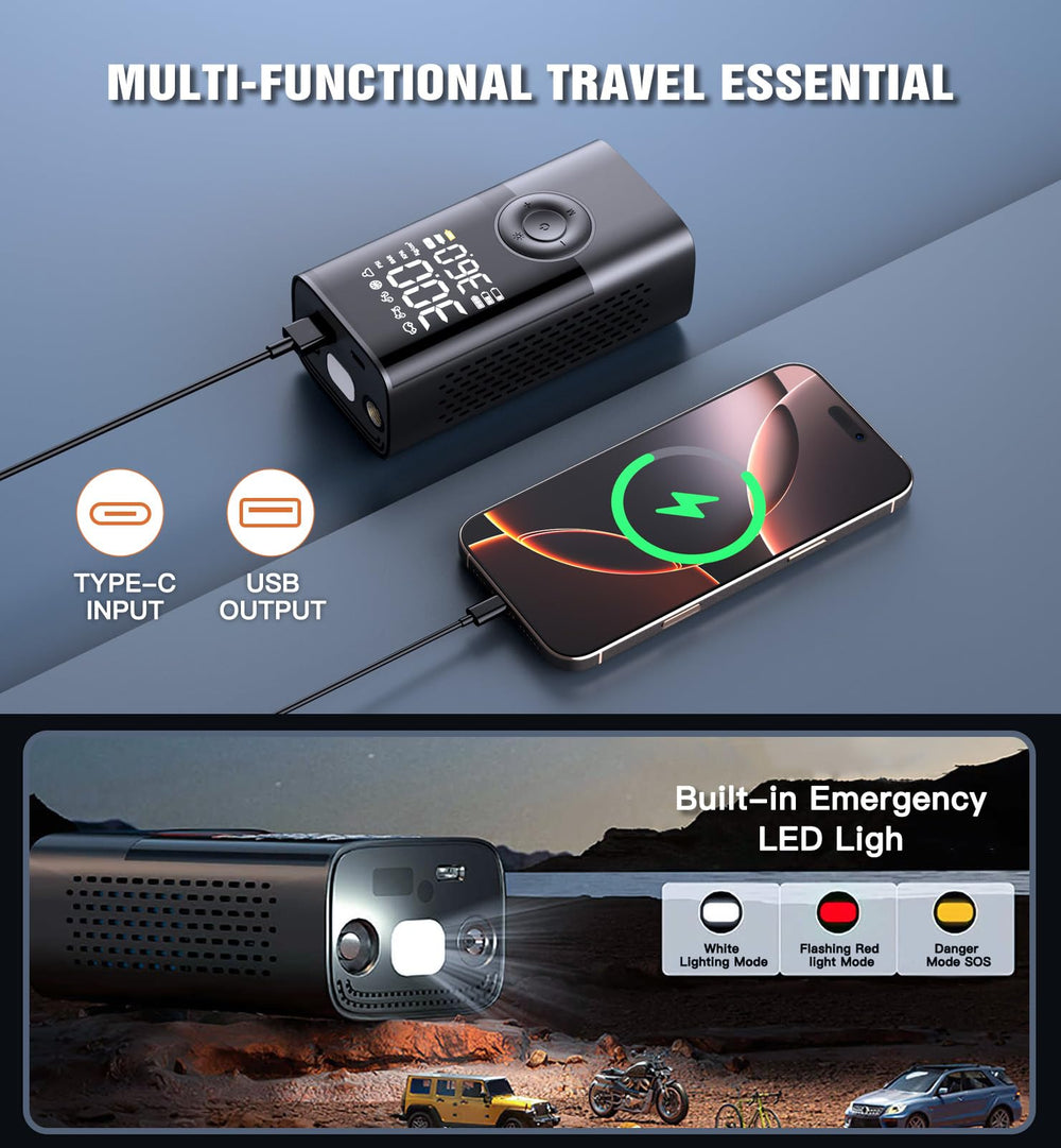 QYQBOON USB-C input and output ports with cable, charges devices
