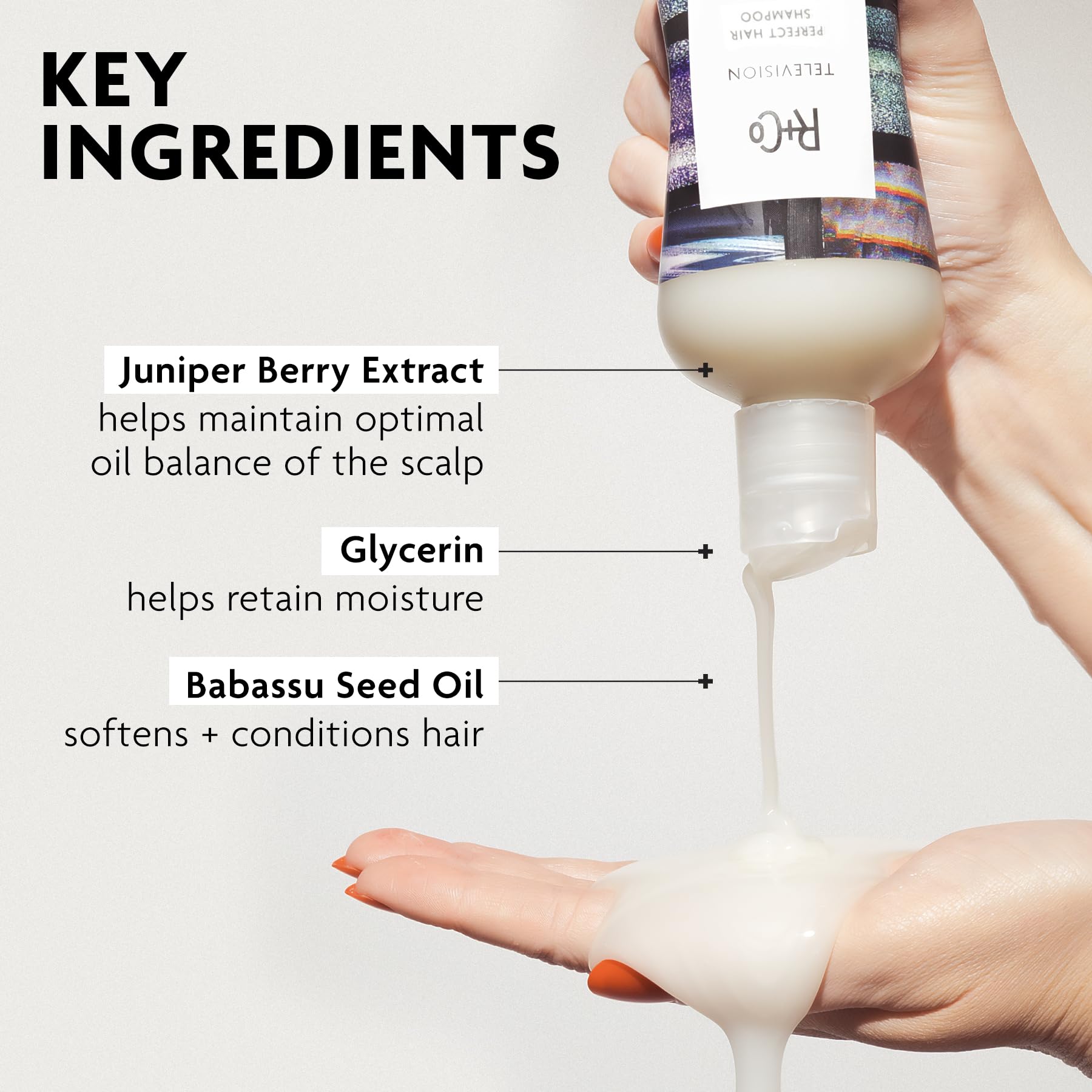 R+Co bottle close-up highlighting branding and recyclable packaging