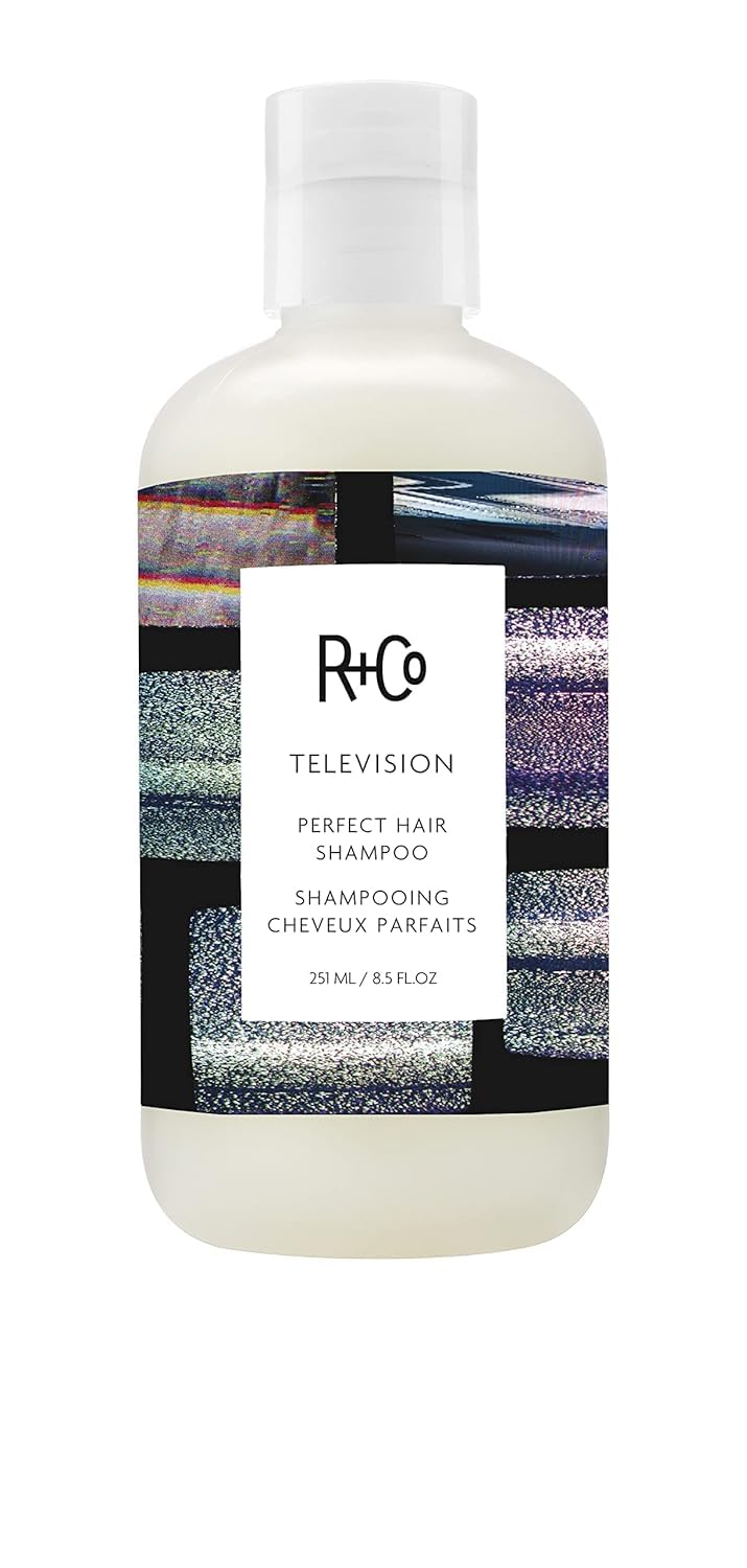 R+Co front packaging showing TELEVISION shampoo and product benefit