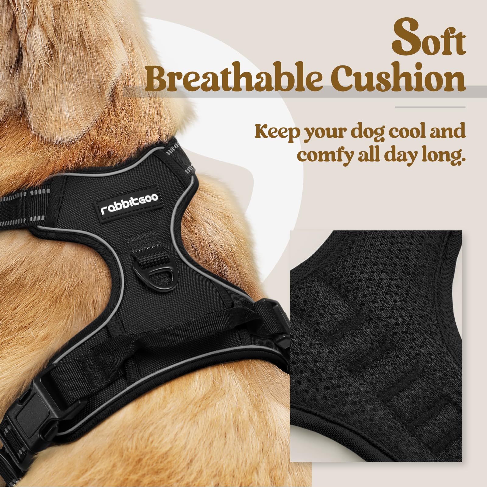 rabbitgoo close-up of padded chest panel offering soft, protective cushioning