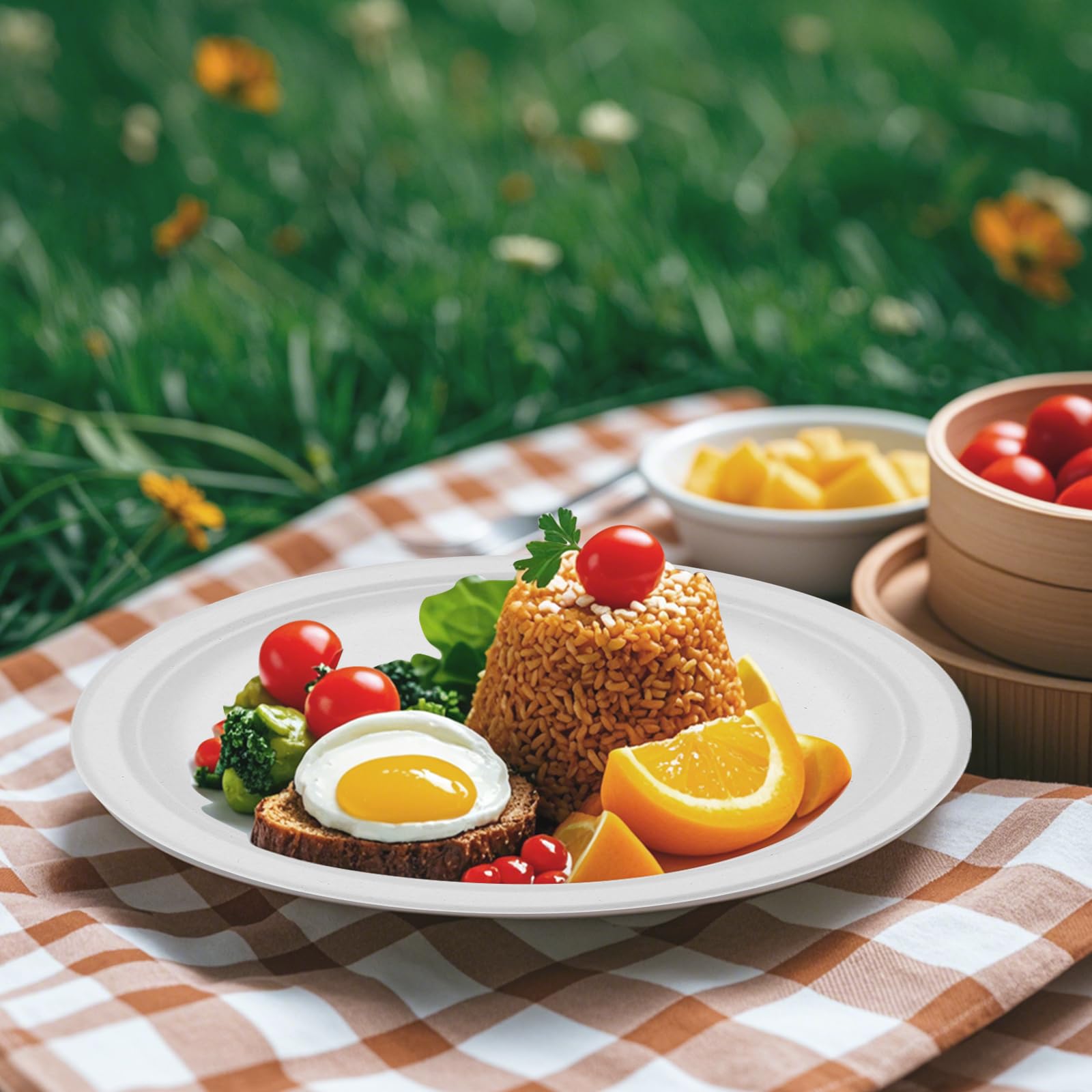 RACETOP plates styled at outdoor picnic demonstrating event-ready convenience