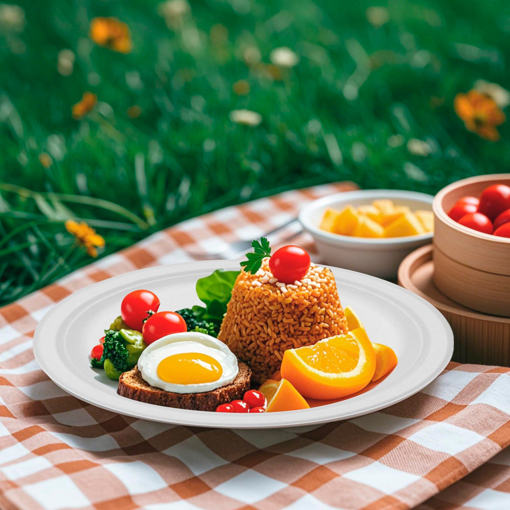 RACETOP plates styled at outdoor picnic demonstrating event-ready convenience