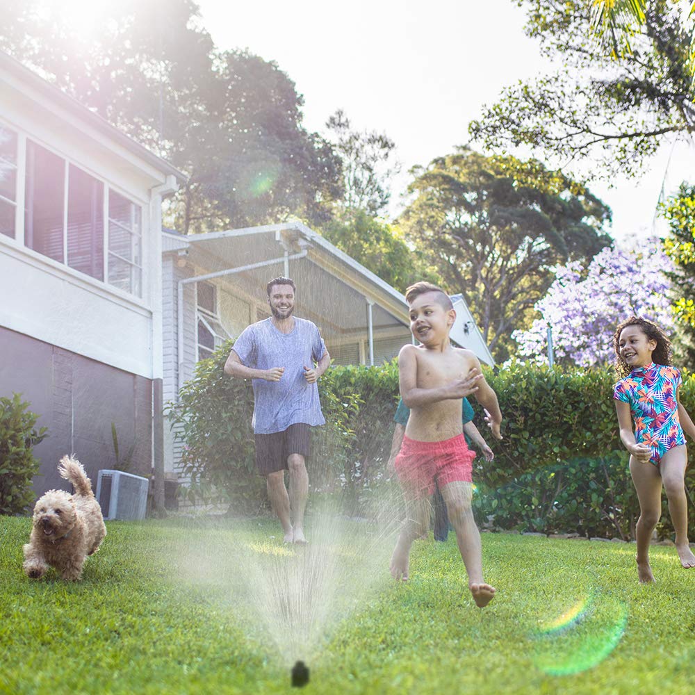 Rachio installed in backyard setting showing smart control and water savings