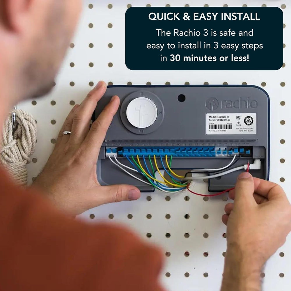 Rachio wiring terminal close-up with labeled zones for fast, accurate hookup