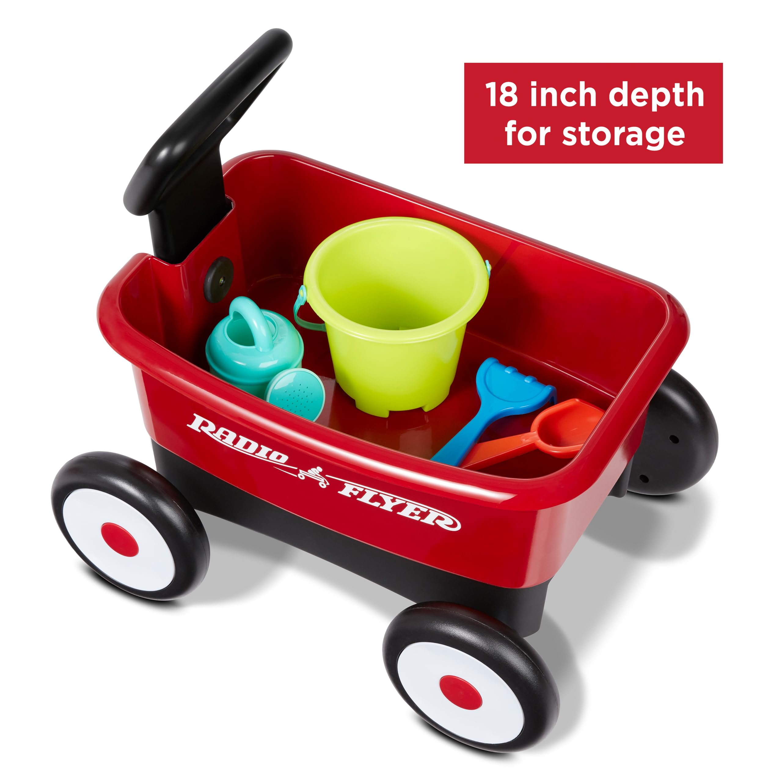 Radio Flyer next to a toddler for size scale comparison showing age-appropriate dimensions