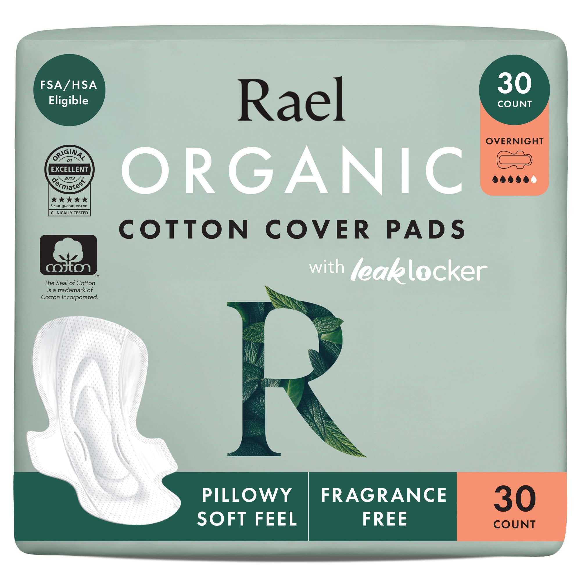 Rael front packaging showing heavy overnight pads and key benefits