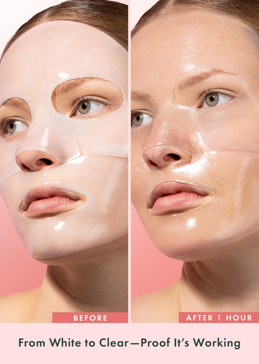 Rael sheet mask fitted on face illustrating contour-hugging design