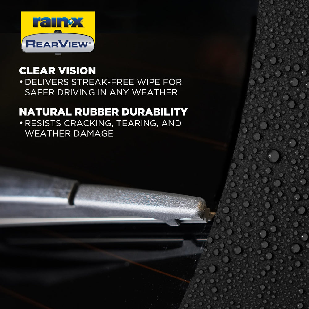 Rain-X blade clearing rain in backing-up scenario improving safety benefit