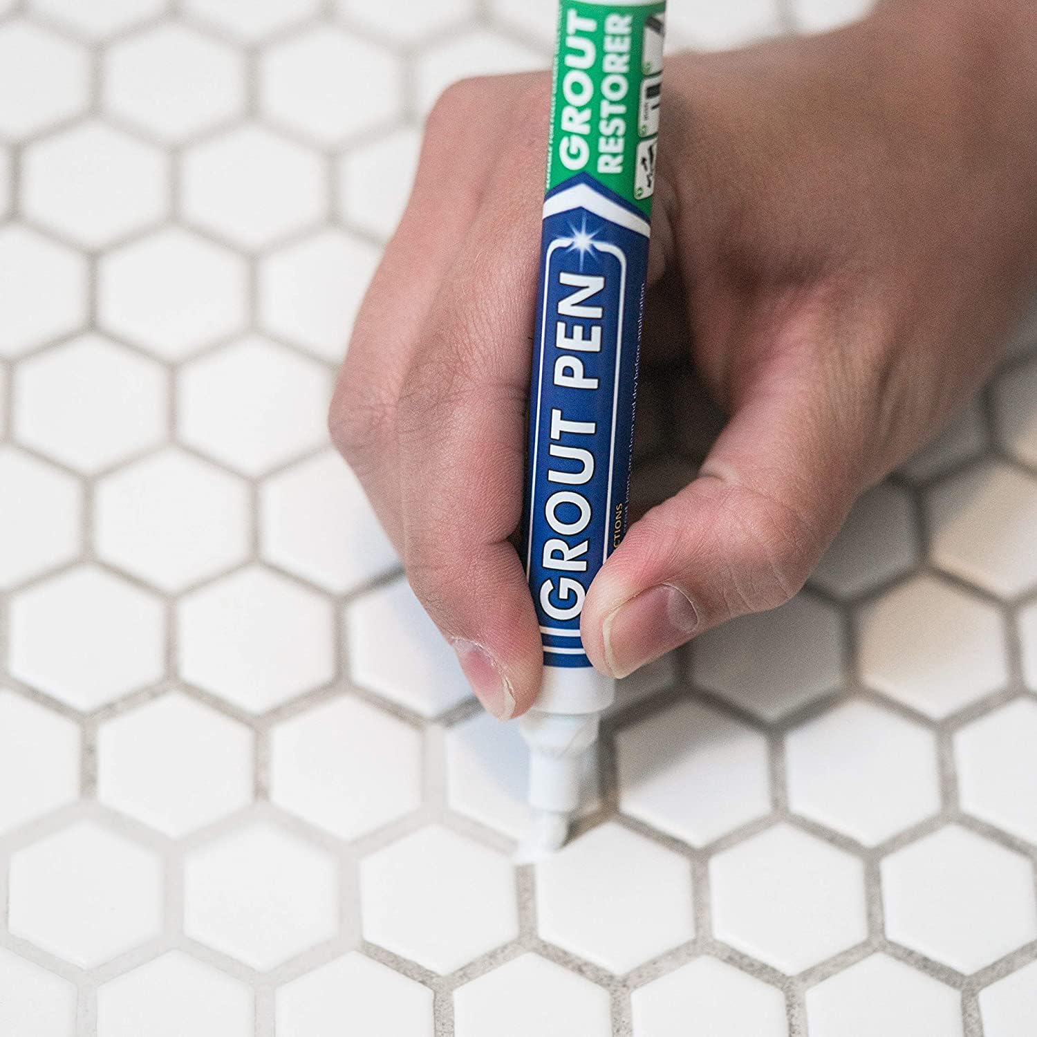 Rainbow Chalk brand application in bathroom demonstrating quick grout refresh