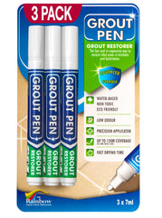 Rainbow Chalk brand front packaging showing three grout pens and benefits