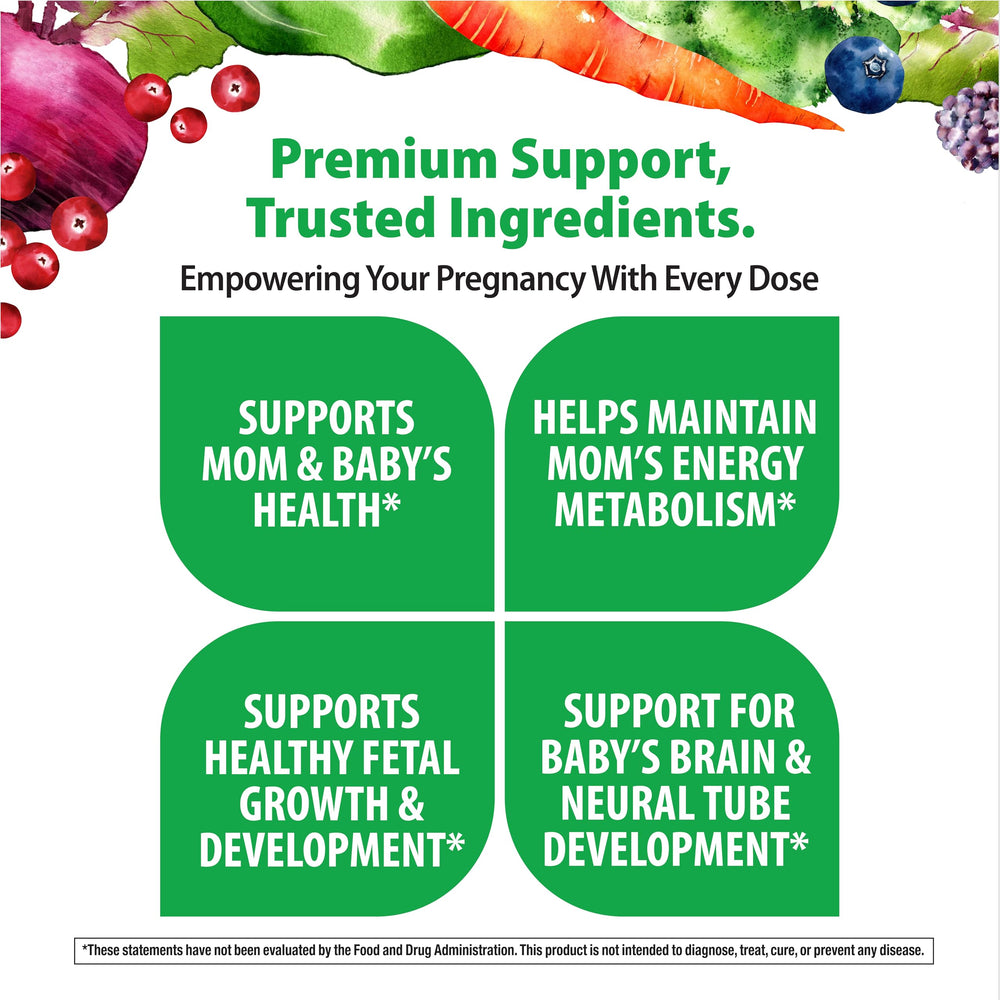 Rainbow Light supplement facts label showing folate and iron amounts