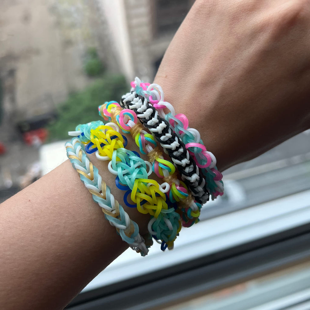 Rainbow Loom bracelet being made demonstrating step-by-step ease