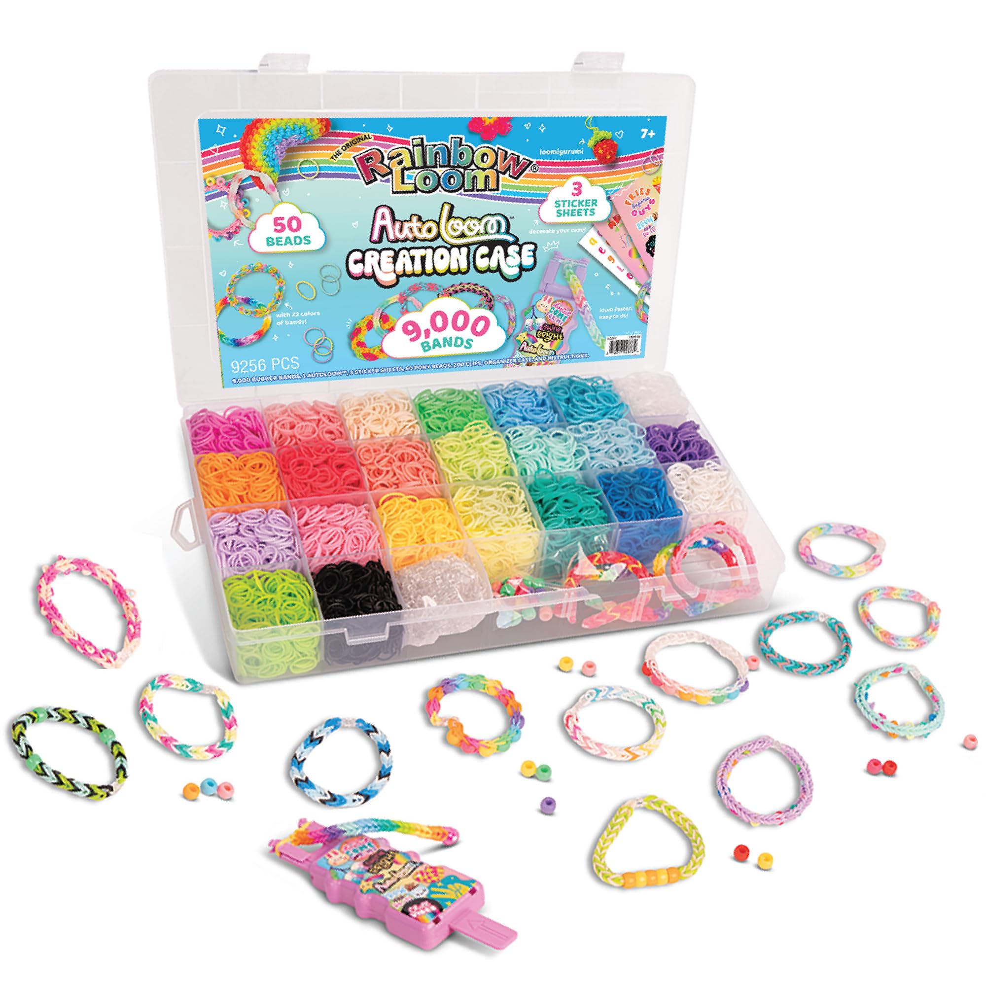 Rainbow Loom finished bracelets stacked to show wearable results and vibrant styles